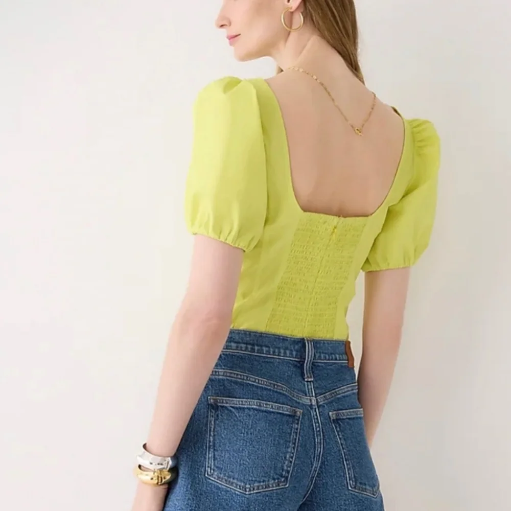 NWT J. Crew Puff Sleeve Squareneck Top in Cotton Poplin Lemon Sorbet Size 8